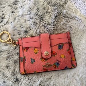 Coach Attachment Card Case w Mini Vintage Rose Print Pink Lemonade Multi C9933